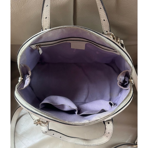 Authentic Gucci Floral Canvas White Leather Dome Satchel Crossbody Bag - Picture 7 of 15